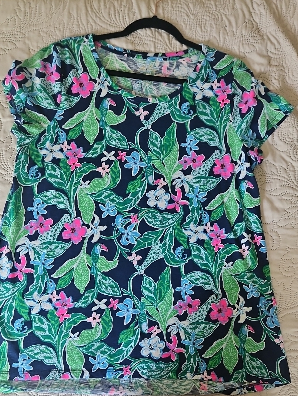 Lilly Pulitzer Navy Tee with Pink, Green & Blue Floral Print
